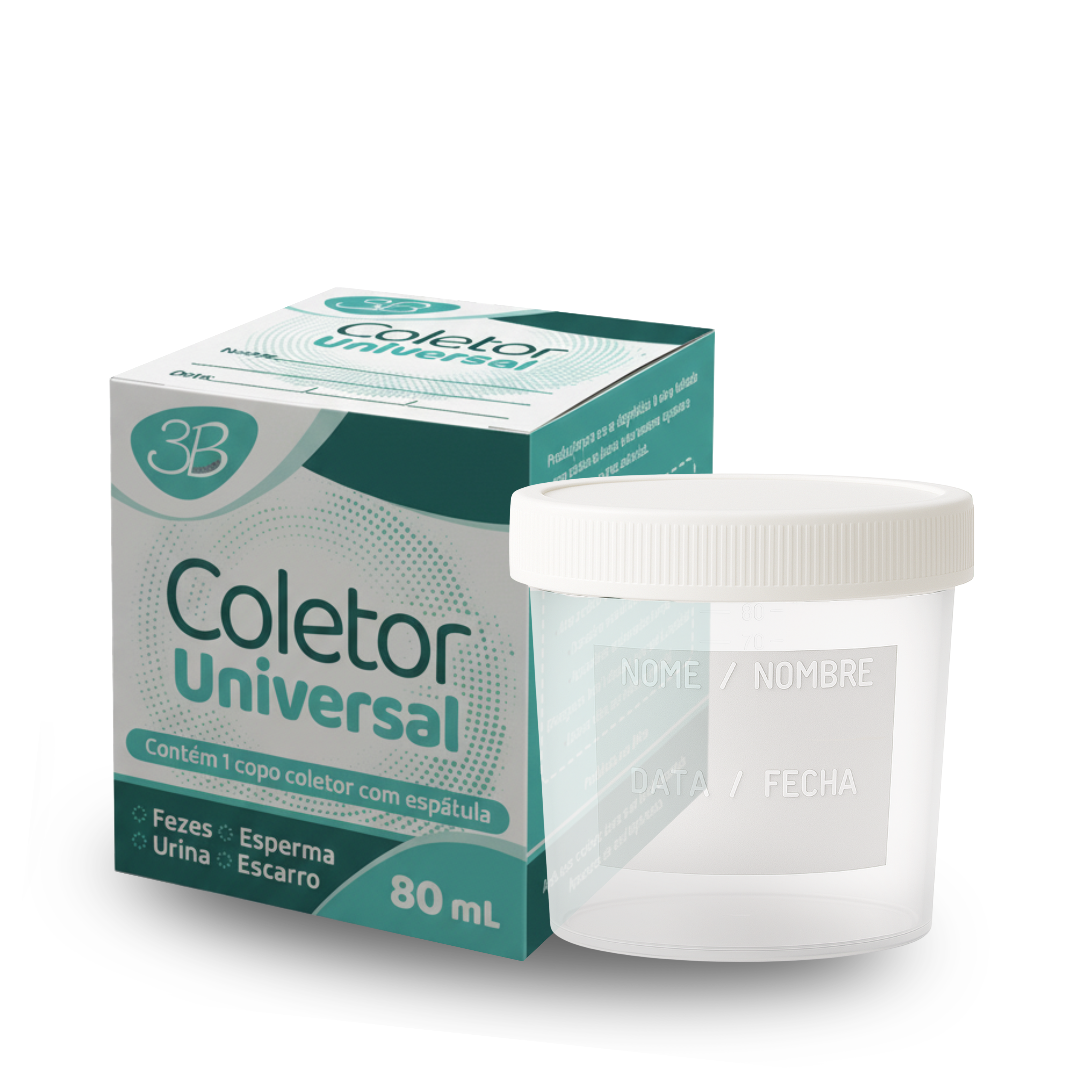 COLETOR UNIVERSAL  TRANSLÚCIDO TAMPA BRANCA 80ml
